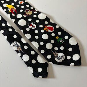 Looney Tunes Mania Black Polka Dot Tie Warner Bros Mens Necktie 1993 Vintage